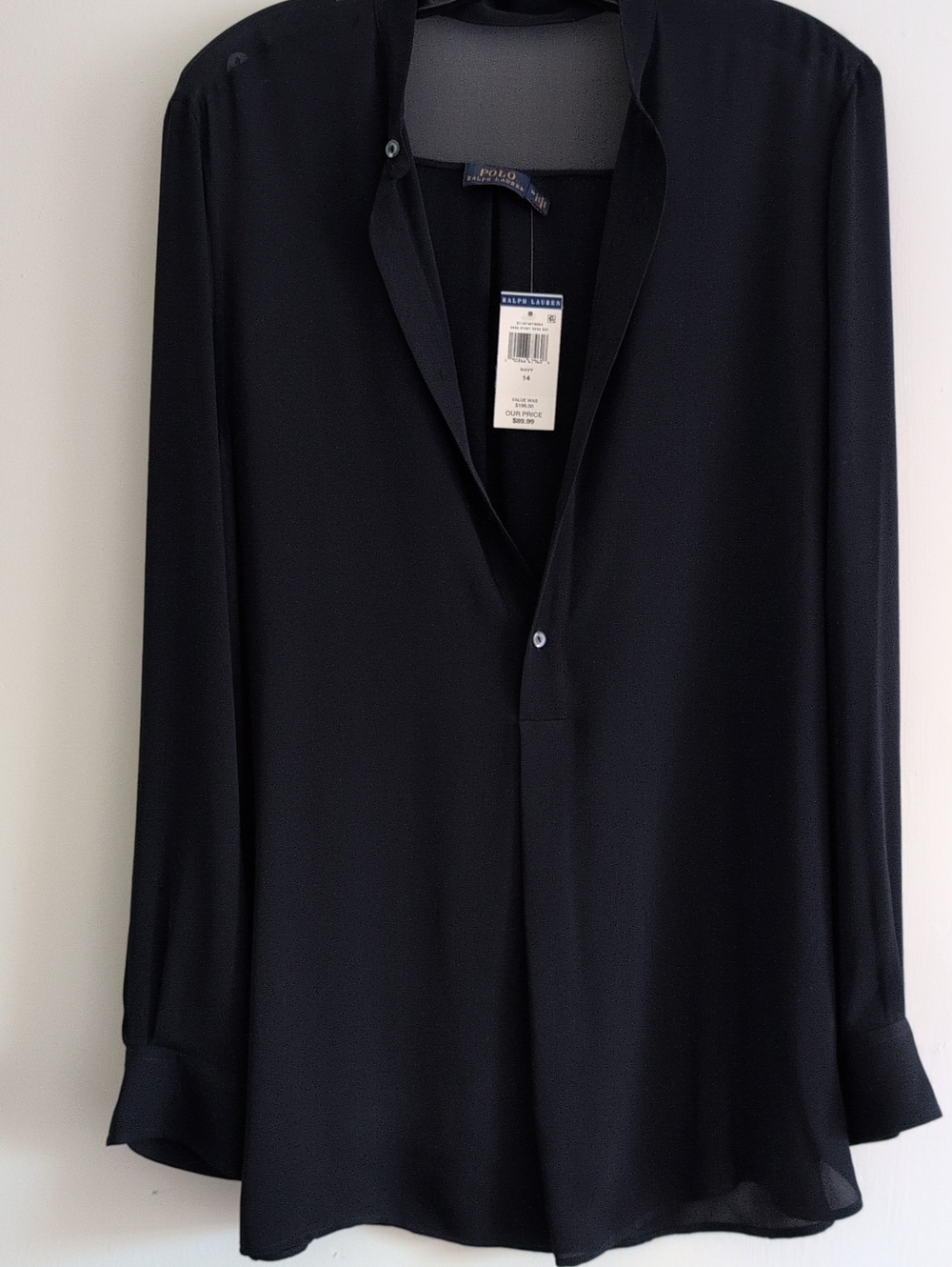 Ralph Lauren Dark Navy Blue Women's Long-Sleeve Button-Front Blouse Size 14